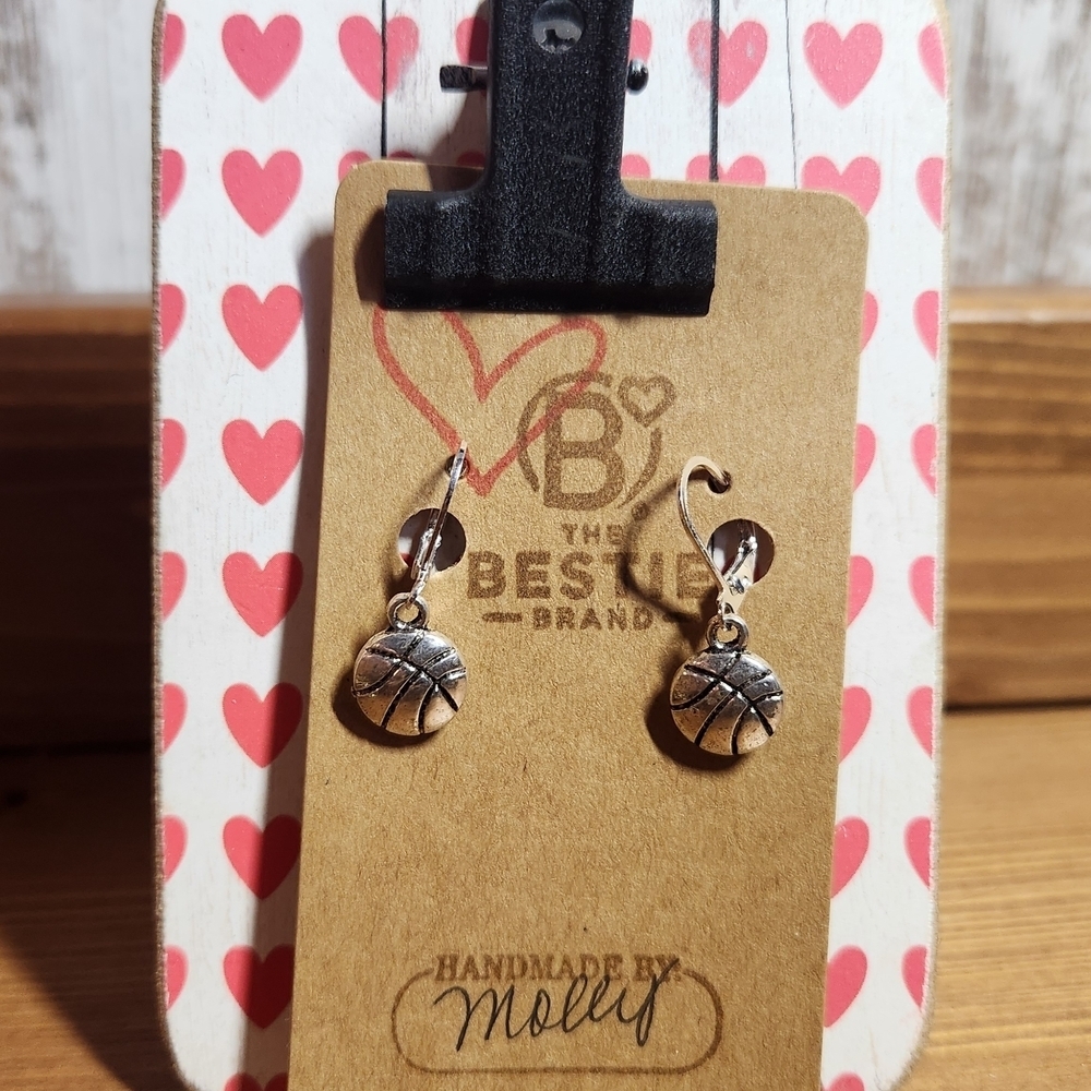 Handmade Silver in Color Basketball Leverback Clasp Earrings Small Dangles